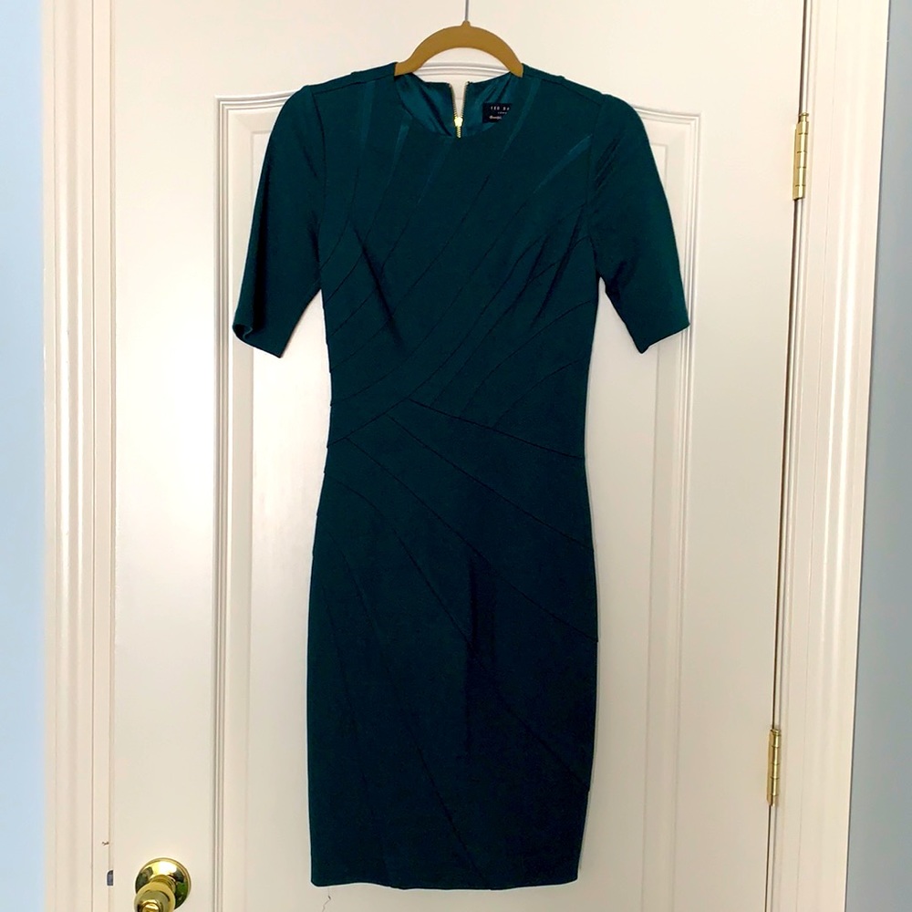Emerald green, fitted, Ted baker midi dress